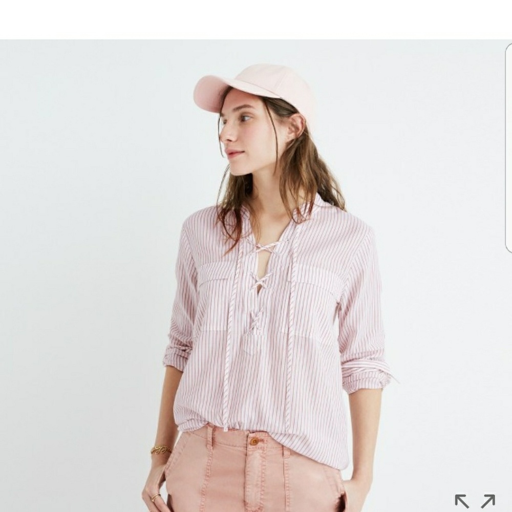 Madewell terrace lace-up shirt in vera stripe